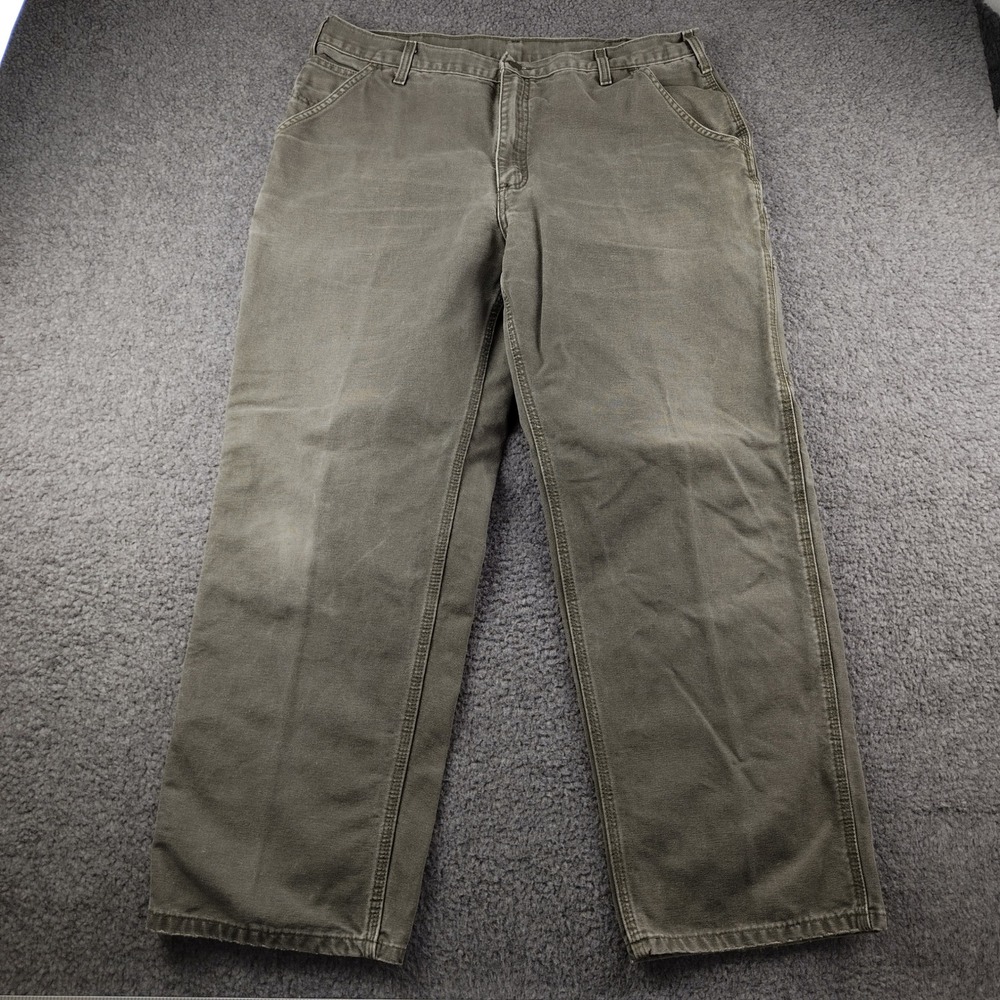 Carhartt B11 MOS Duck Canvas Work Dungaree Pants Green 38x30 Mens Carpenter Y2K